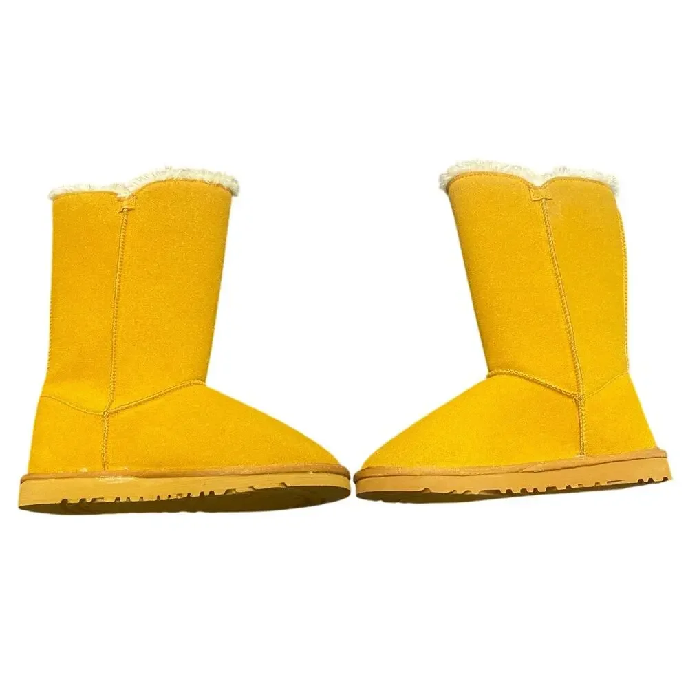 UGG Classic Tall Bailey Button Triplet 1873 Mustard Seed Boots Women 8 Cozy